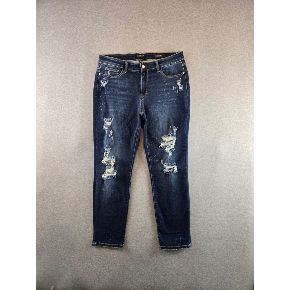 Judy Blue Boyfriend Jeans Womens 15/32 Dark‎ Distressed Paint Splatter Stretch